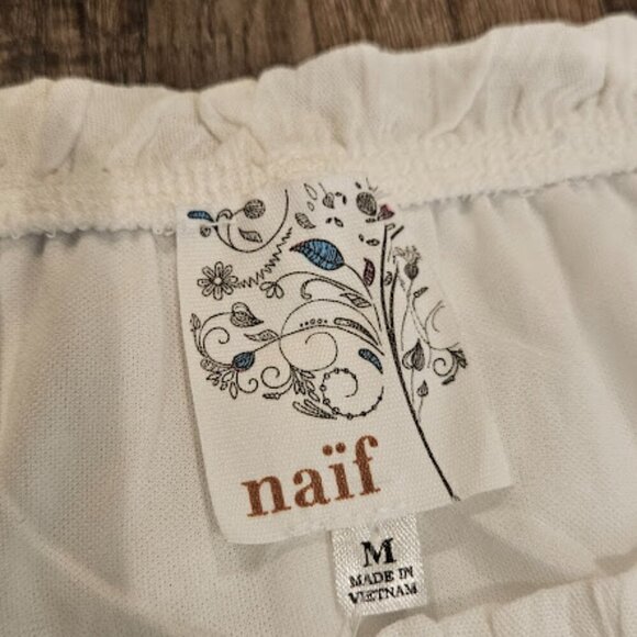 Naif Dress Women Medium White Button Up Prairie Half Flutter Sleeve Ruffle New - Picture 5 of 8
